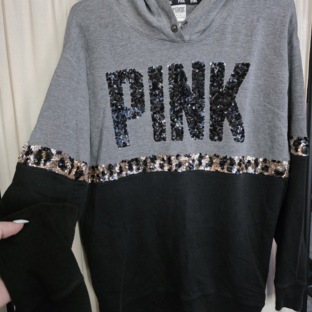 PINK Victoria's Secret Two-Tone Sequin Pullover Sweater - Gray & Black